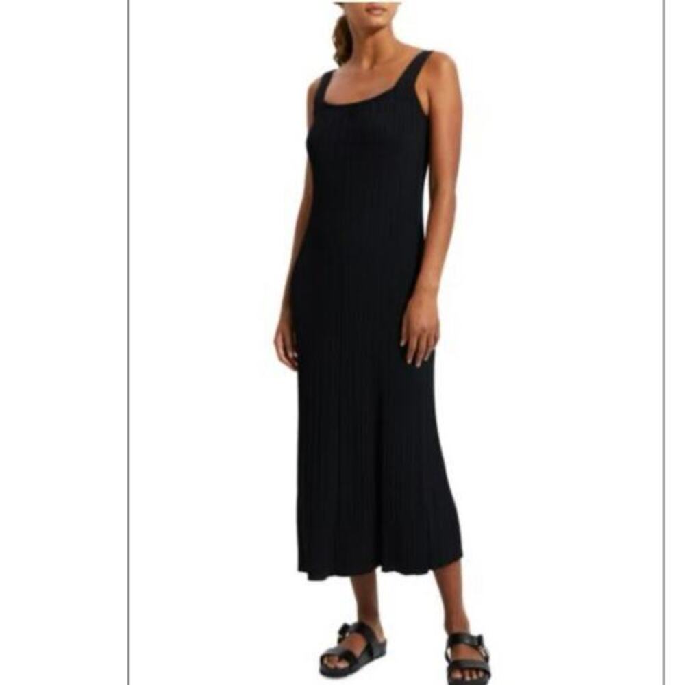 Theory Tank long Dress Size 0 / P Ribbed‎ Knit Sleek Black coastal minimalist